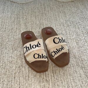 Chloe Cream and Brown Slide Sandals